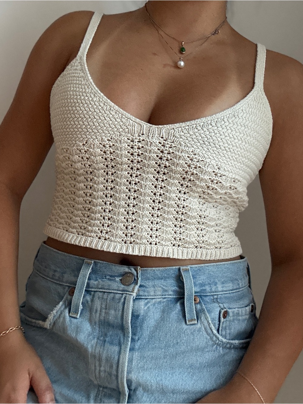Ardene Cream Knit Cropped Camisole Top